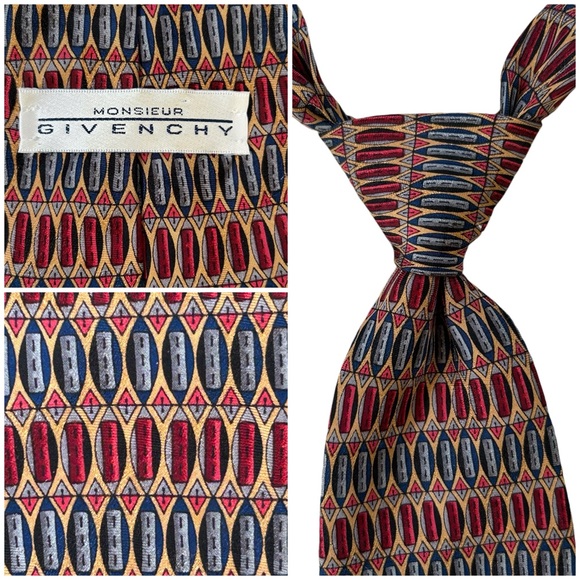 GIVENCHY MONSIEUR Mens Neck Tie 100% Silk Geometric Luxury Preppy Designer - Picture 1 of 16